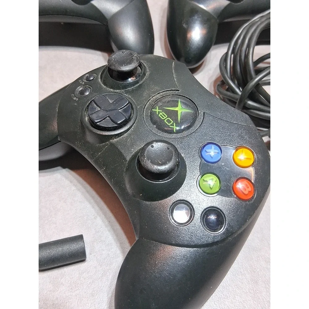 3 Microsoft Original Xbox Controller S Type Black - Breakaway Cable X2 Untested